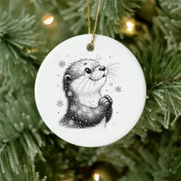 Black and White Winter Otter Ceramic Ornament