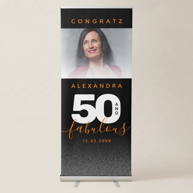 Modern Girly Orange 50 and Fabulous Retractable Banner