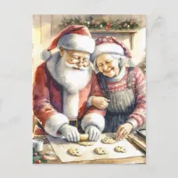 Mr and Mrs Claus Baking Cookies Custom Christmas Postcard