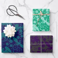 Bright Whimsical Dragon & Dice Purple Blue Green Wrapping Paper Sheets