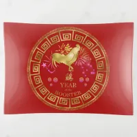 Chinese Zodiac Rooster Red/Gold ID542 Trinket Tray