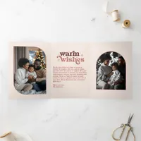 Mulled Wine Glow Cozy Vibes Retro Christmas Photo Tri-Fold Holiday Card