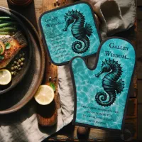 Aqua Blue One-of-a-kind Seahorse Galley Wisdom Oven Mitt & Pot Holder Set