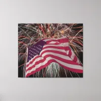 American Flag and Fireworks Canvas Print