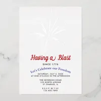 Having a Blast Silver Fireworks July 4th Party Foil Invitation