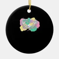 Skeleton Hands Heart With Abstract Coloured Backgr Ceramic Ornament