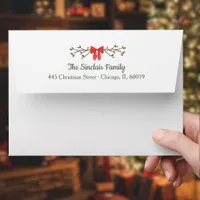 Elegant Bow & Holly Personalized Christmas Return  Envelope