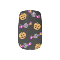 Halloween Pumpkins and Cute Bats Minx Nail Art