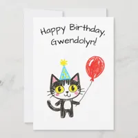 Child's Art Style Tuxedo Cat Flat Birthday Card