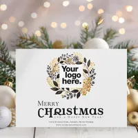 Modern Black Gold Wreath Christmas Business Holiday Card