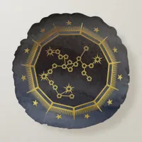 Dark Zodiac Astrology: Sagittarius Black & Gold Round Pillow