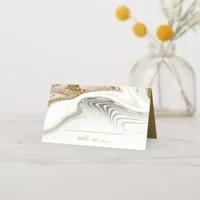 Abstract Glitter Strata Wedding Ivory ID903 Place Card