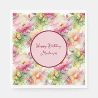 Pastel Flowers Alcohol Ink Illustration Customize Napkins