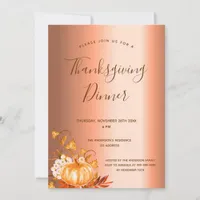 Thanksgiving dinner pumpkin harvest copper invitation