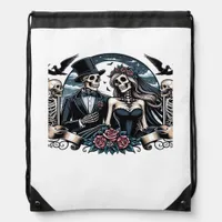 Gothic Love Till Death Do Us Part Romantic Style Drawstring Bag