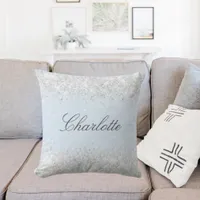 Baby blue silver glitter dust name elegant throw pillow