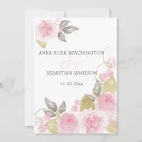 *~* Pink Roses AR15  QR - RSVP Gold Floral Wedding Invitation