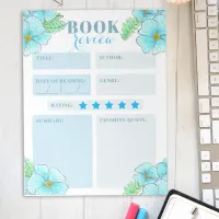 Charming Aqua Blue Watercolor Floral Book Review Notepad