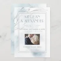 Your Photo Dusty Blue Watercolor and Willow Branch Invitation