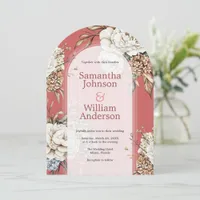 Modern Peony & Hydrangea Coral Pink Wedding Invitation