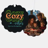 Citrus Pop Cozy Vibes Retro Christmas Photo Ornament Card