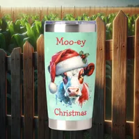 Moo-ey Christmas and Happy New Year Cow Insulated Tumbler