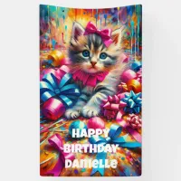 Cute Pink and Blue Kitten Girl's Birthday Banner