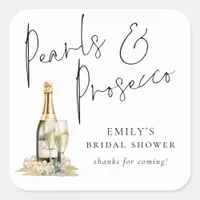 Modern Script Pearls Prosecco Bridal Shower Thanks Square Sticker