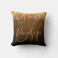 Elegant Glitter Dripping Monogram  Throw Pillow