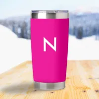 Stylish Modern Bright Pink Minimalist Monogrammed Insulated Tumbler