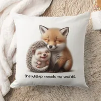 Cute Hedgehog & Fox Kit Cuddling Best Friends Throw Pillow