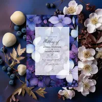 Plum, Navy Blue, and Silver Floral Wedding Invitation