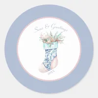 Chinoiserie Coastal Grandma Stocking Round  Classic Round Sticker