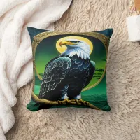 Eagle Perched on Branch Under Moonlit Sky Throw Pillow