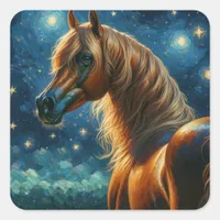 Arabian Horse in Van Gogh Starry Night Square Sticker