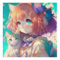 Anime Girl Holding an Adorable Kitten Acrylic Print