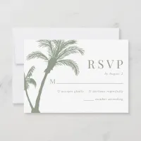 Palm Tree Tropical Beach Sage Green Wedding RSVP Card