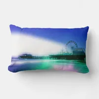 Santa Monica Pier - Blue Green Photo Edit Lumbar Pillow