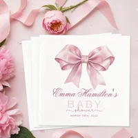 Coquette Bow Baby Shower Napkins – Elegant Pink Ri