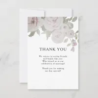 Blush Gray Pink Rose Floral Watercolor Wedding Thank You Card