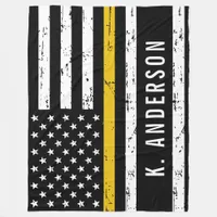 Thin Gold Line Flag Personalized 911 Dispatcher Fleece Blanket