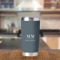 Charcoal gray custom monogram initials name insulated tumbler