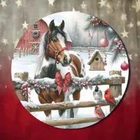 Pretty Brown and White Horse Rustic Farm Christmas Classic Round Sticker