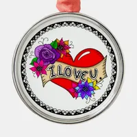 I Love You | Tattoo Heart Art Personalized   Metal Ornament