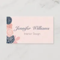 Elegant feminine navy blue and blush pink floral business card