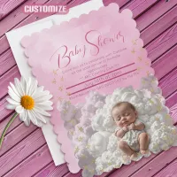 Baby On Cloud Pink Baby Shower Invitation