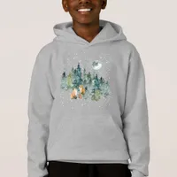 Fox Family Forest Full Moon Snowfall Hoodie