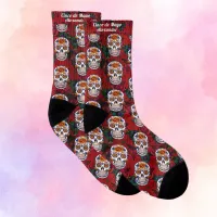 Sugar Skull Cinco de Mayo Red Floral Add Name Socks