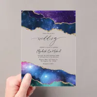 Galaxy Agate Faux Glitter Luxury Celestial Wedding Acrylic Invitations