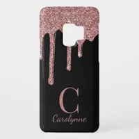 Girly Rose Gold Sparkle Glitter Drips Monogram Case-Mate Samsung Galaxy S9 Case